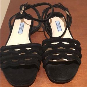 Prada Black Suede Ankle Strap Sandals Like New